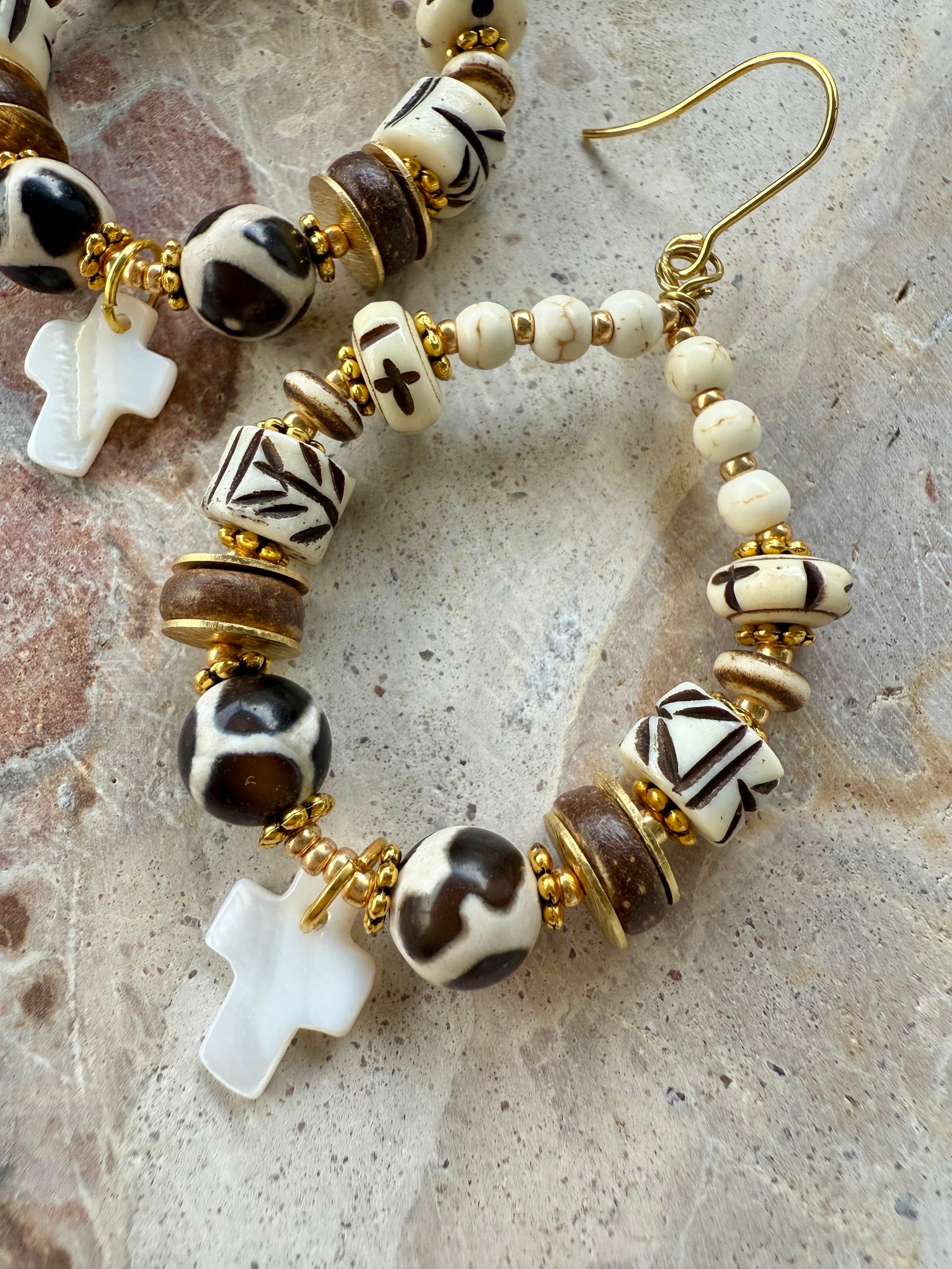 Tribal Shell Cross Earrings