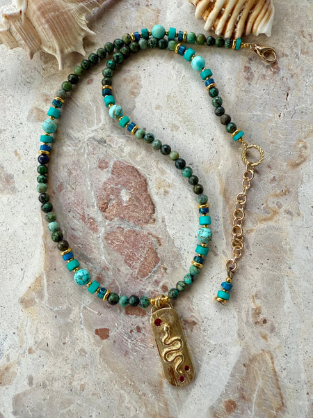 Turquoise Stone Charm Necklace