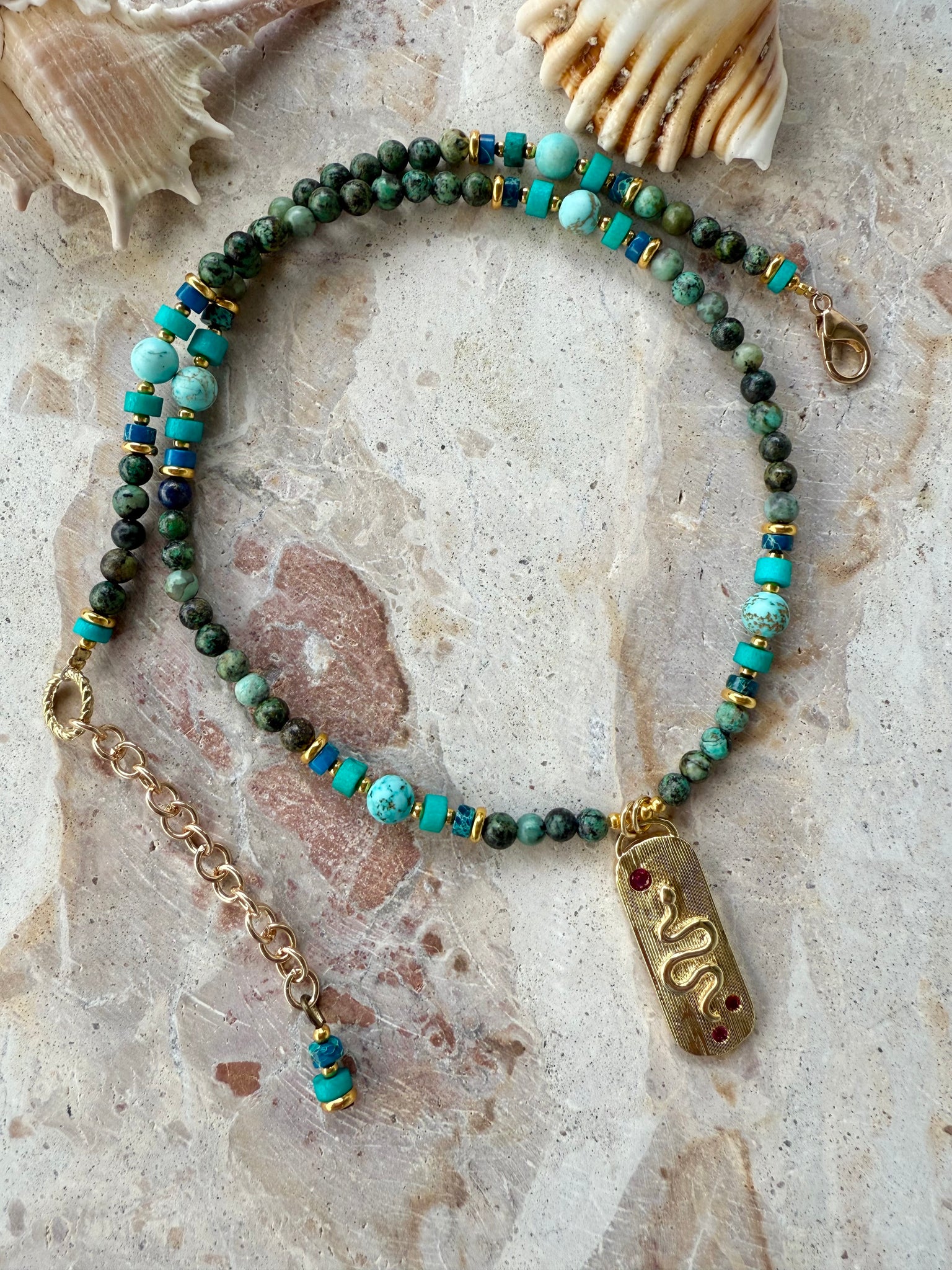 Turquoise Stone Charm Necklace