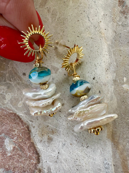 Ocean Crystal Kasha Pearl Earrings