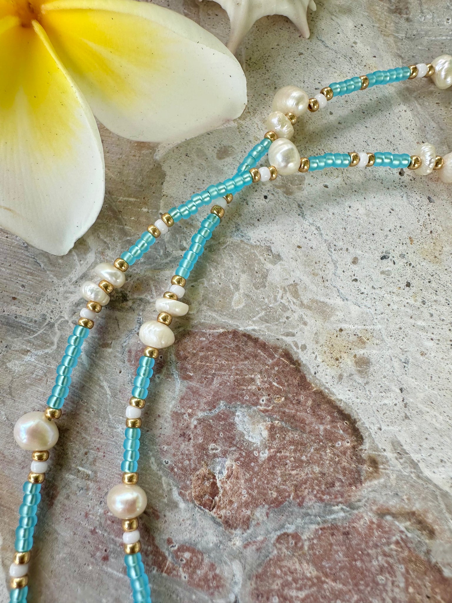 Blue Shell Pearl Seed Bead Necklace