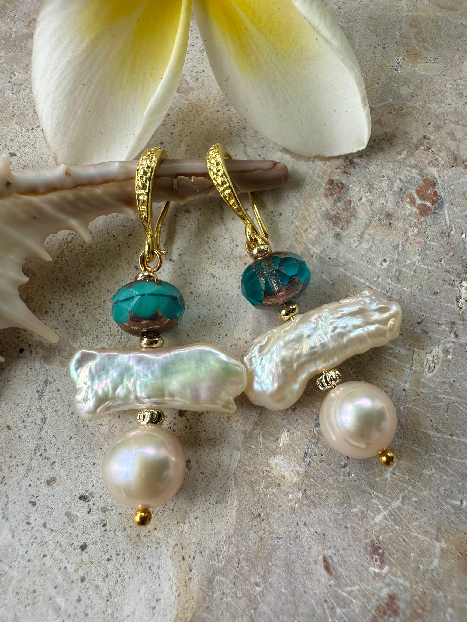 Floating Pearl Crystal Gold Earrings