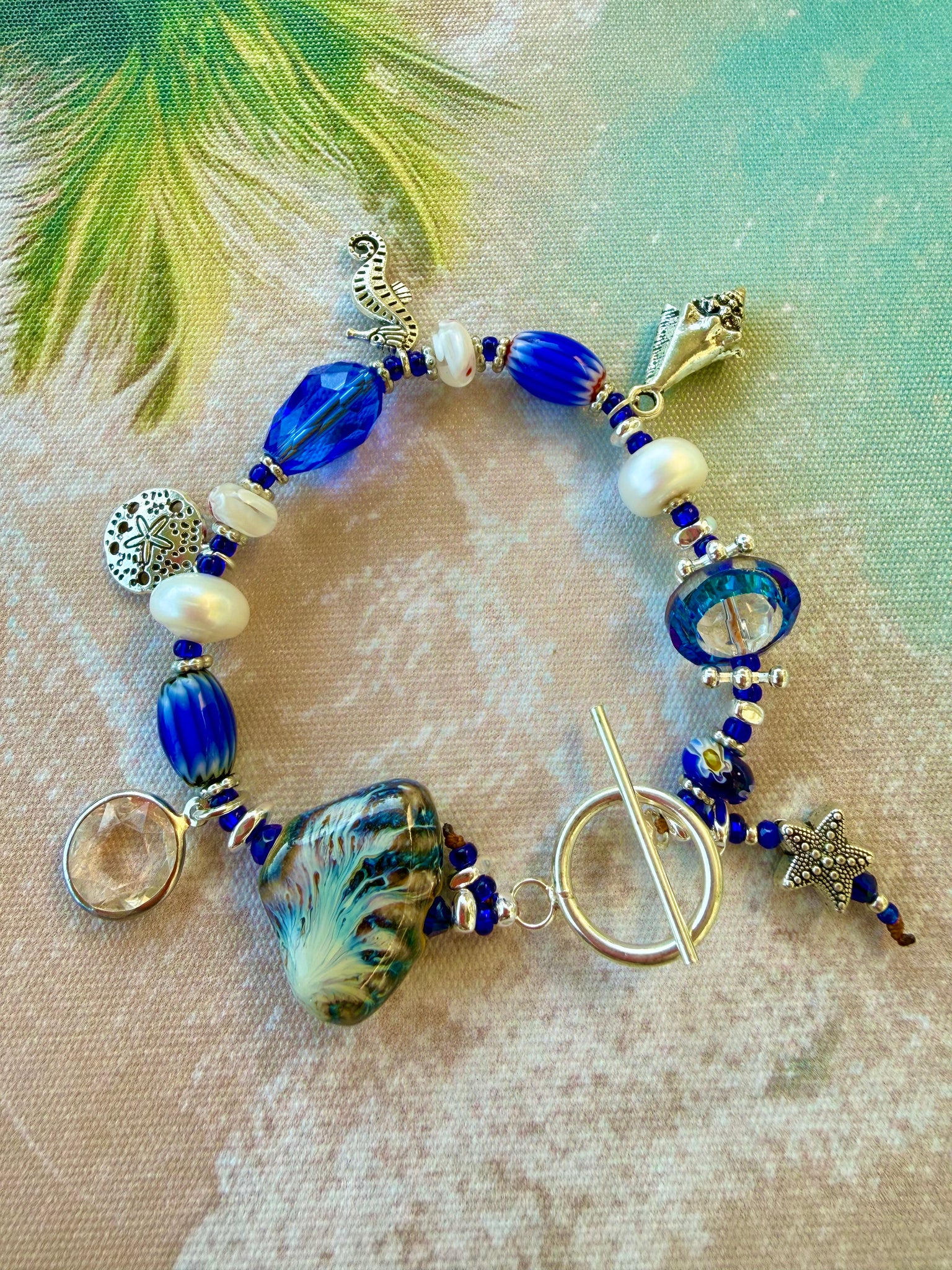 Ocean Blue Sea Shell Charm Bracelet