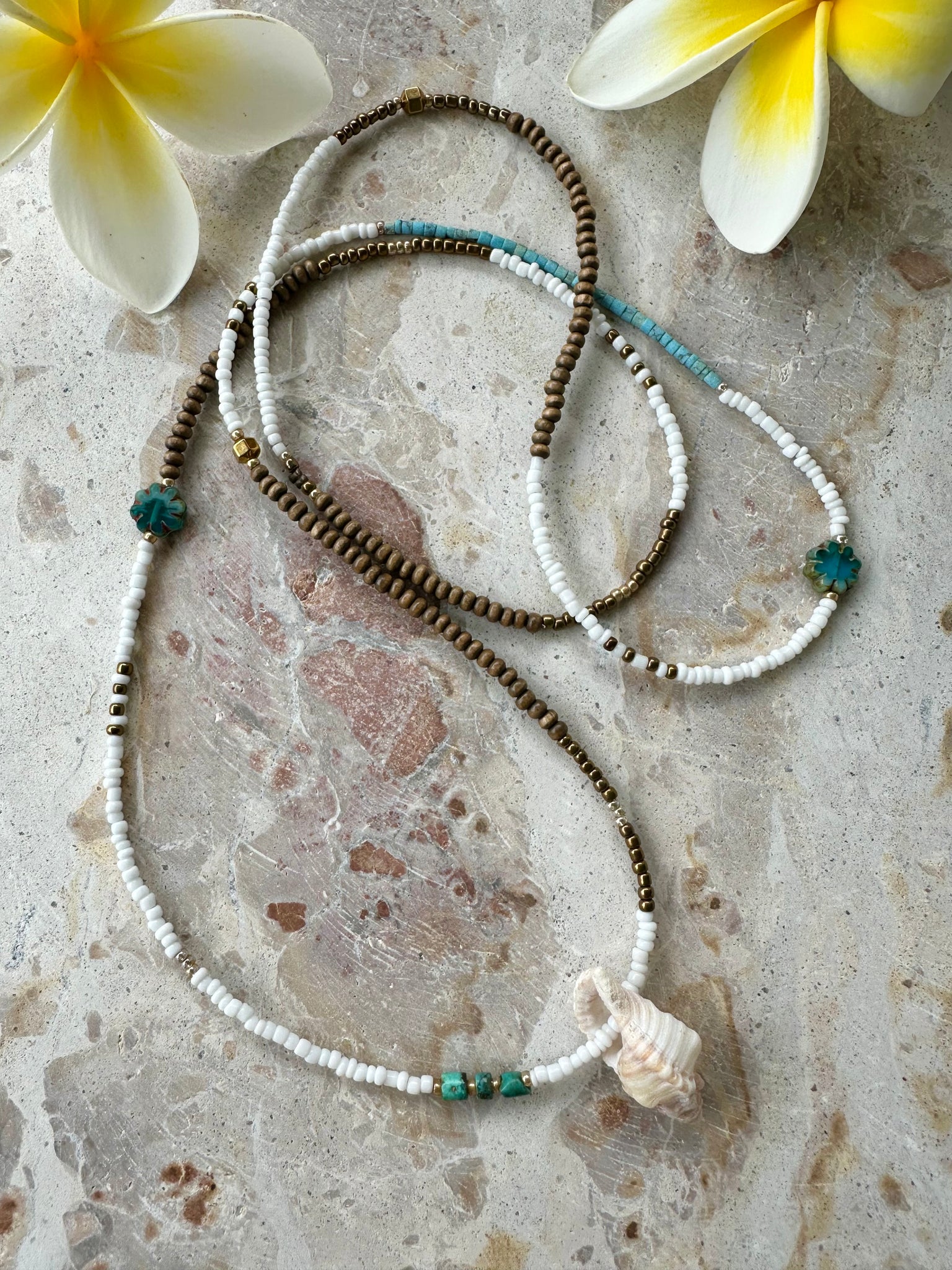 Seed Bead Shell Islander Necklace