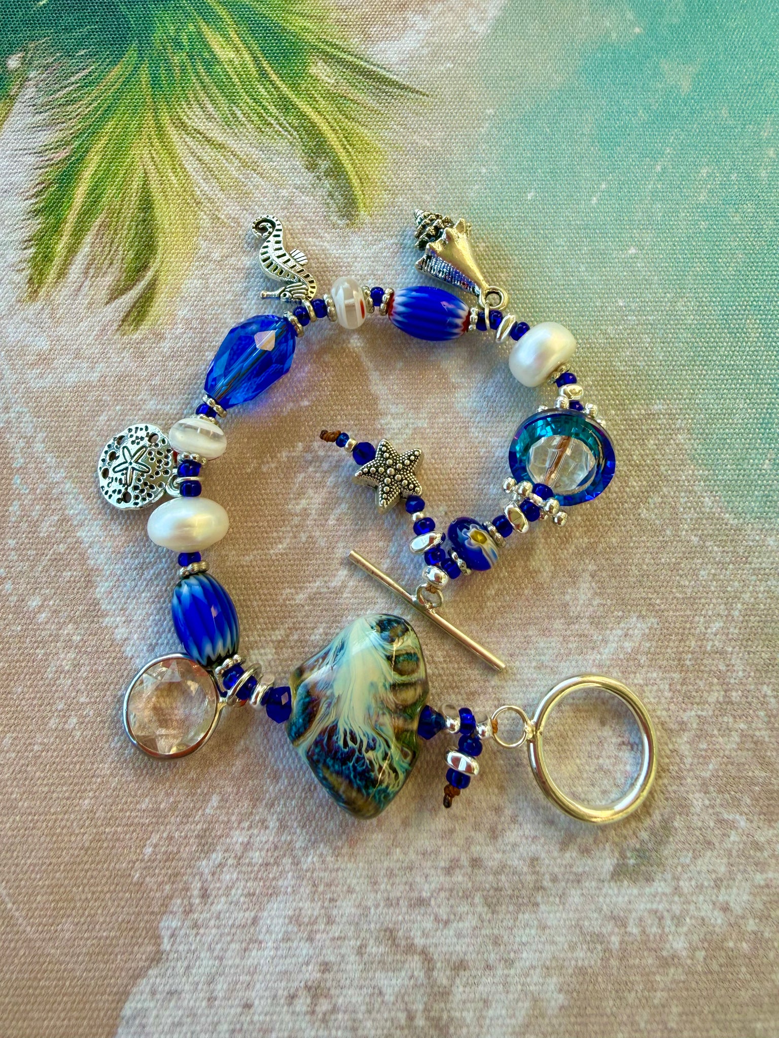 Ocean Blue Sea Shell Charm Bracelet