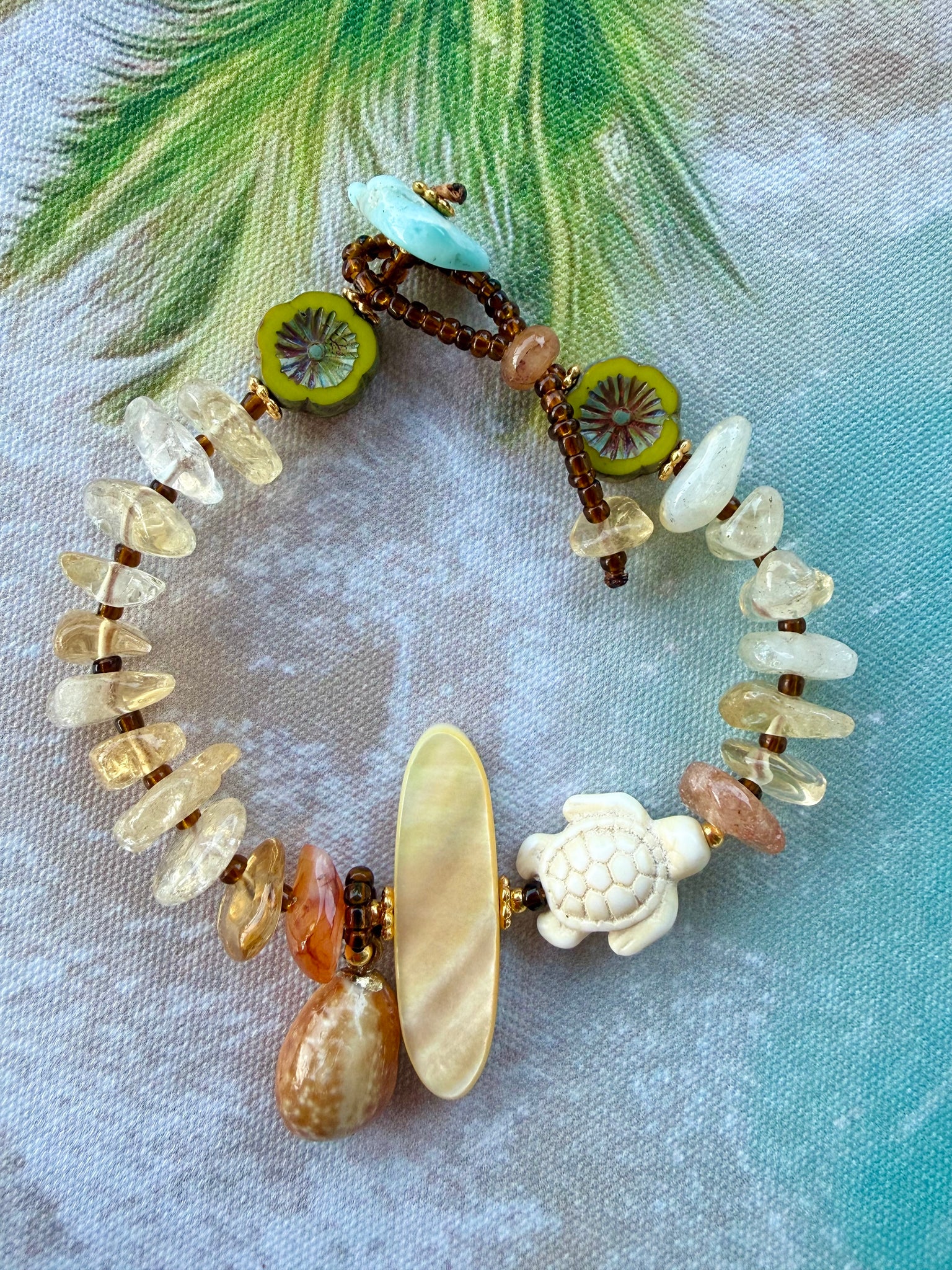 Ocean Beach Citrine Stone Shell Bracelet