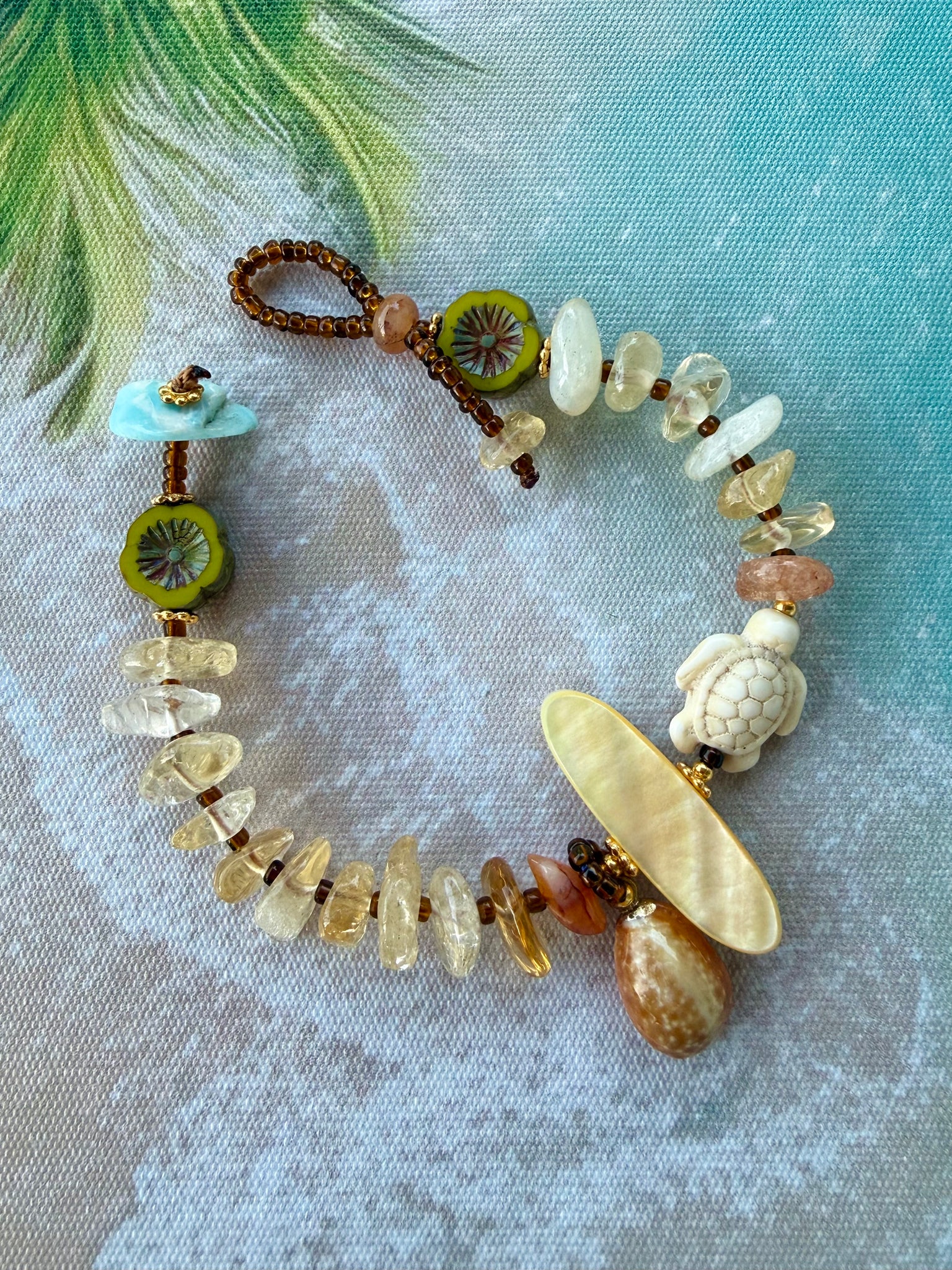 Ocean Beach Citrine Stone Shell Bracelet