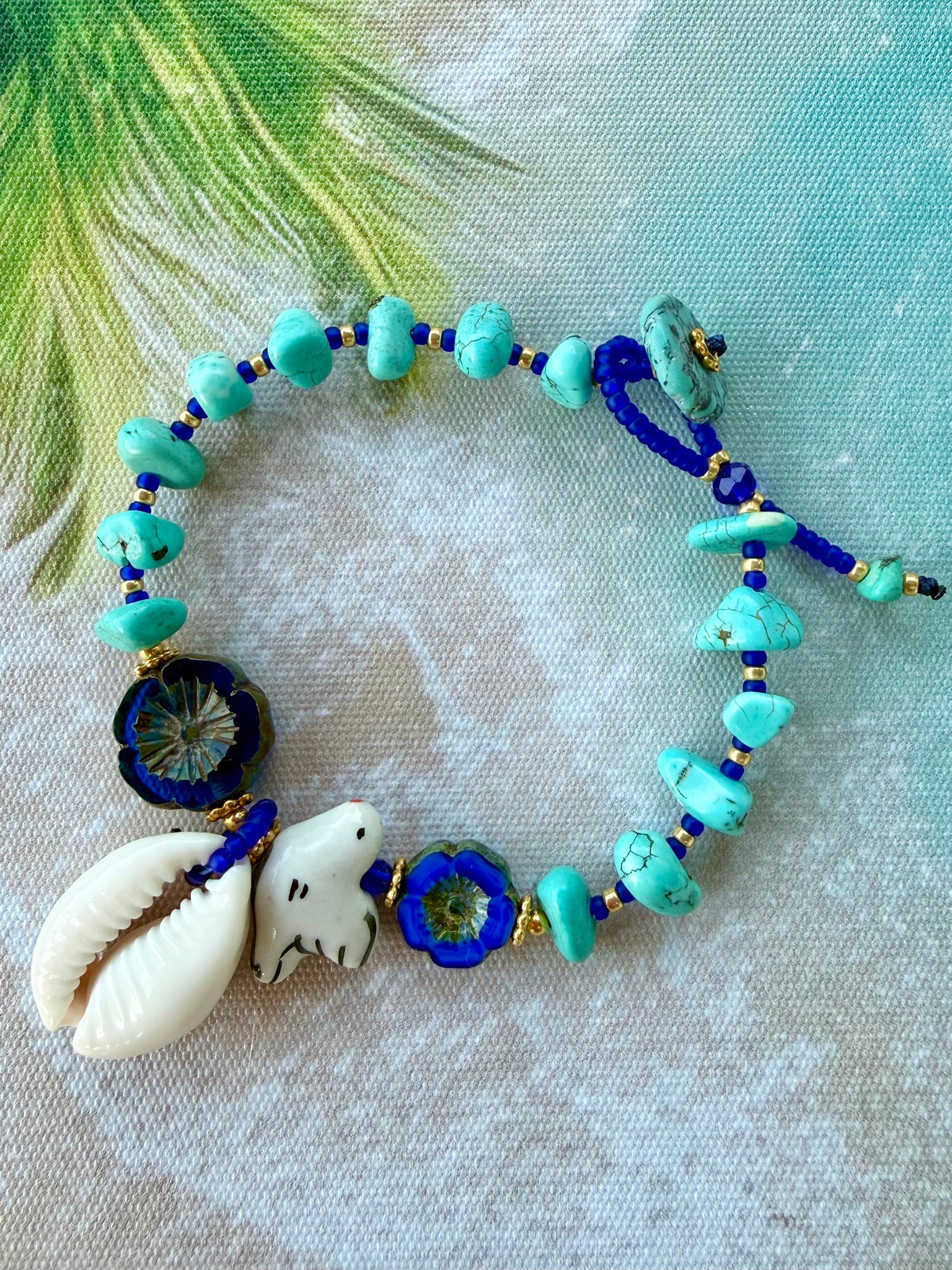 Sea Breeze Cowrie Shell & Bird Charm Bracelet