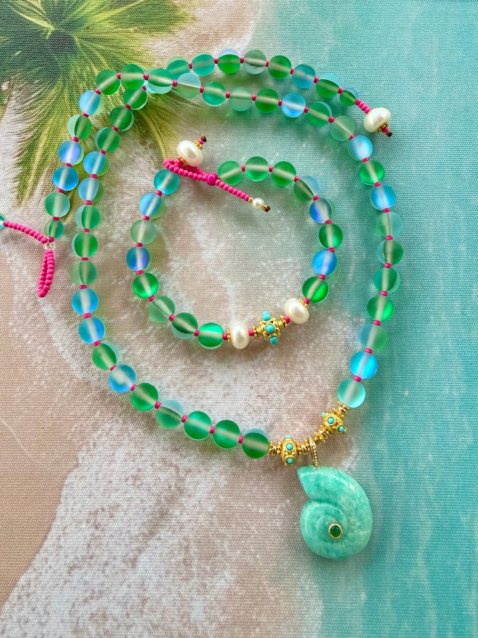 Aqua Aurora Sea - Glass Shell Necklace