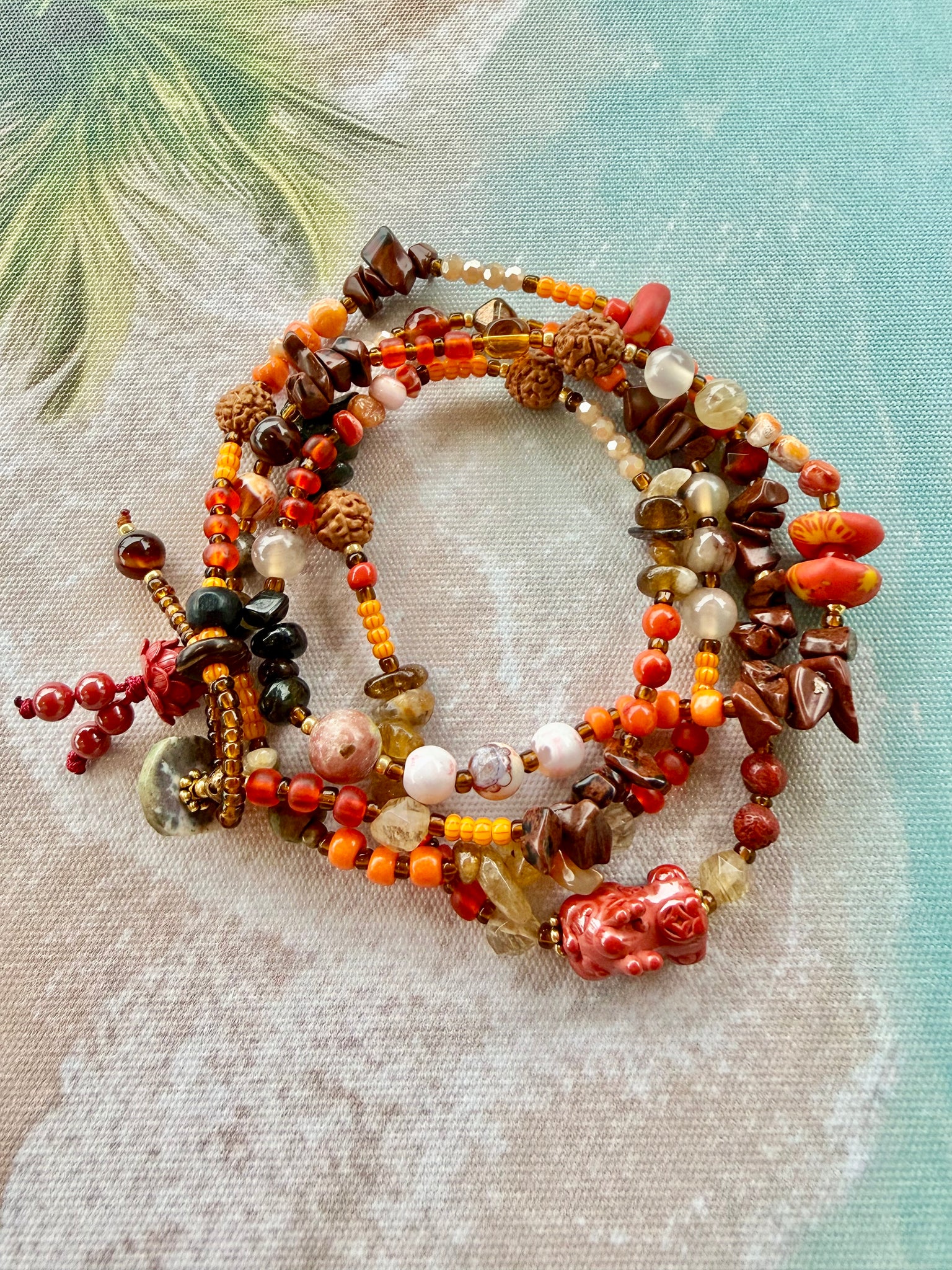 Coastal Amber Stone Wrap Bracelet
