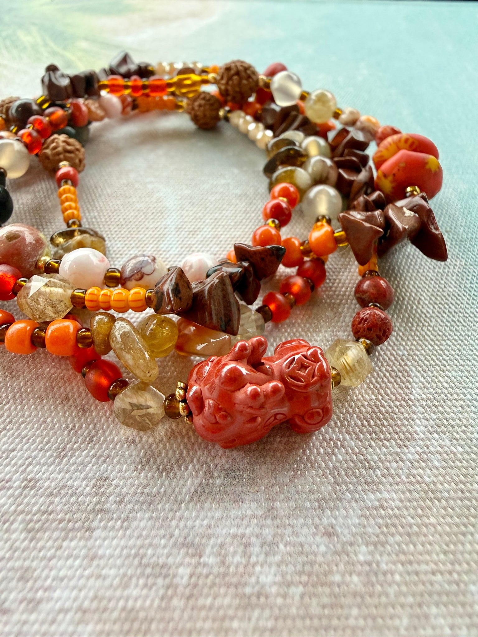 Coastal Amber Stone Wrap Bracelet