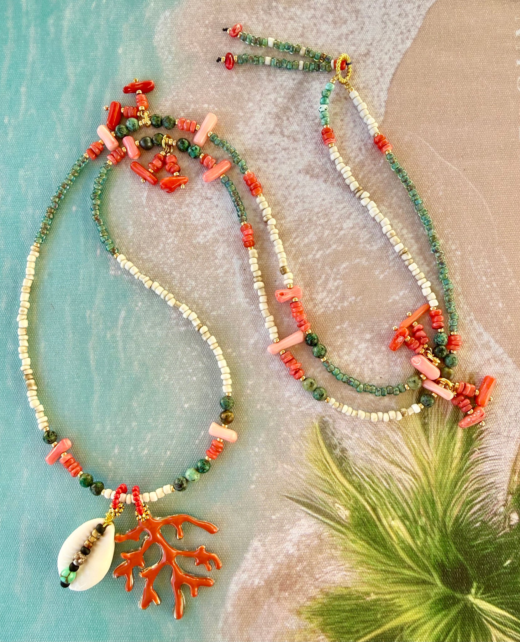 Red Coral Seed Bead Necklace