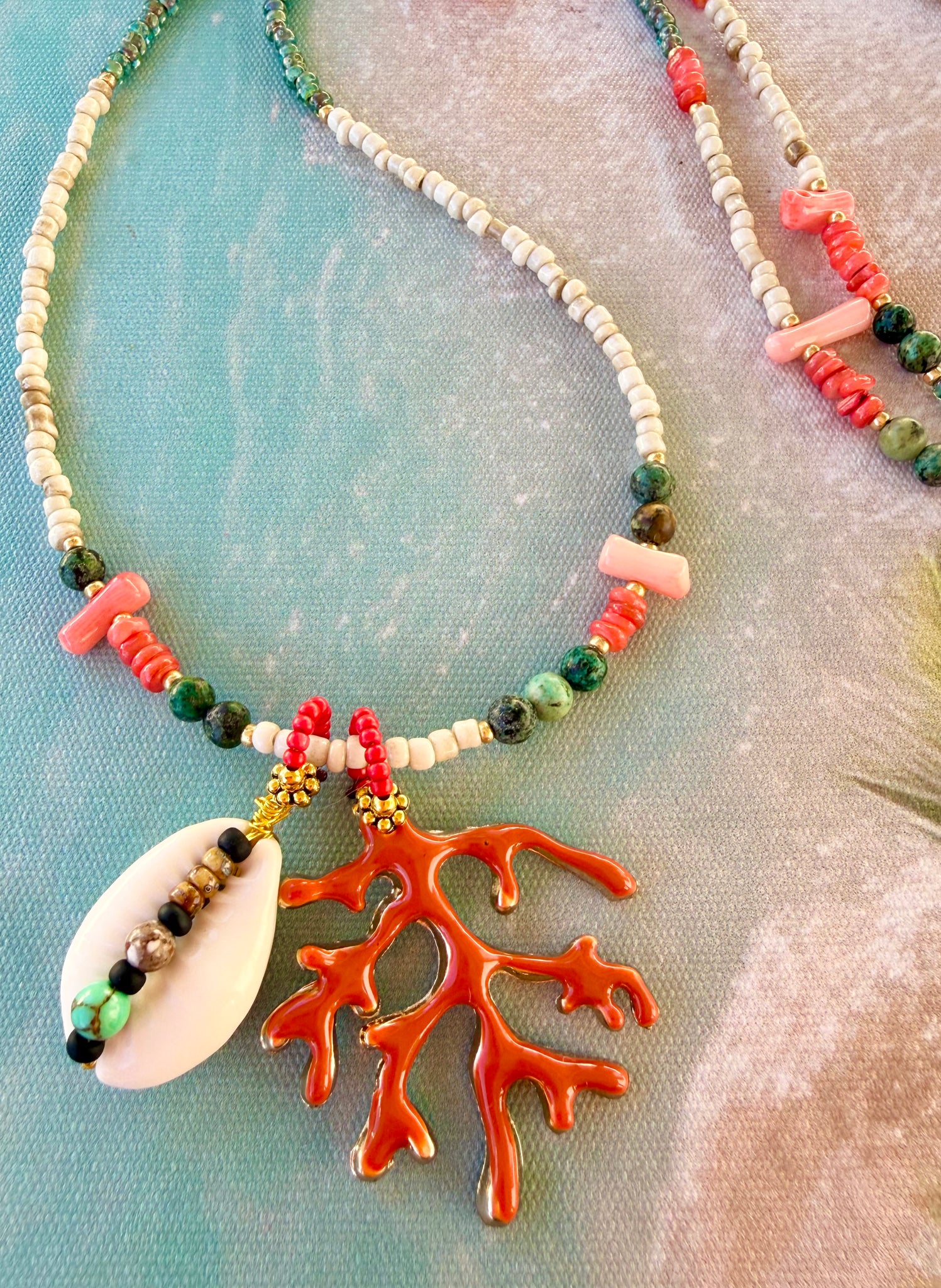 Red Coral Seed Bead Necklace