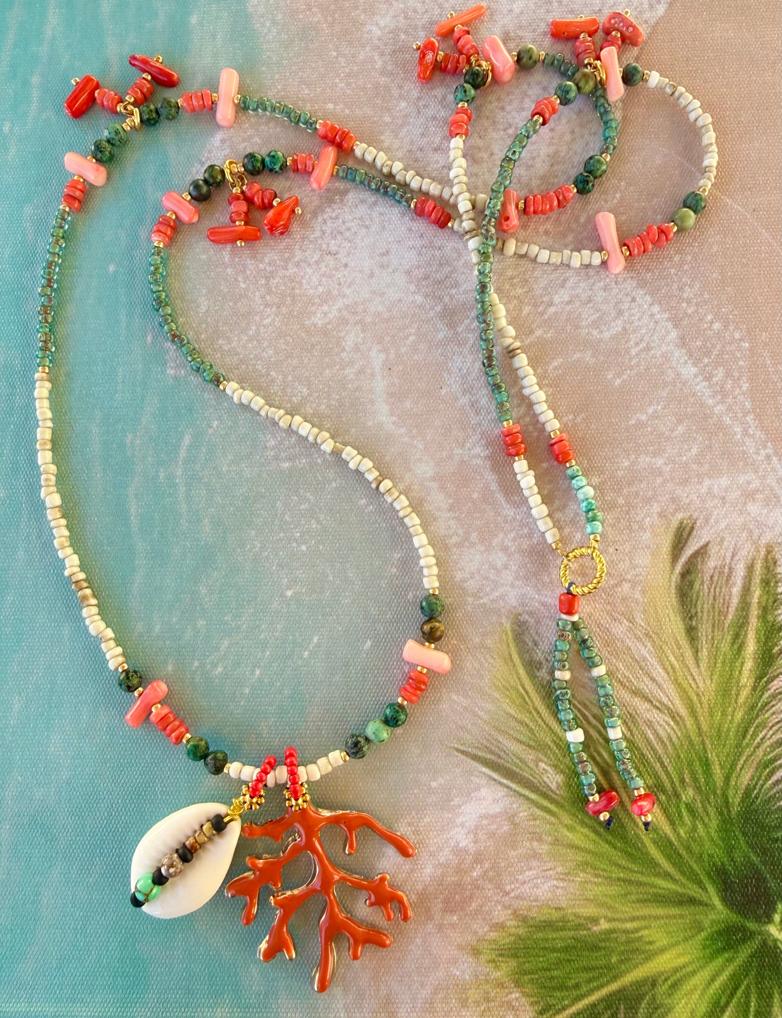 Red Coral Seed Bead Necklace