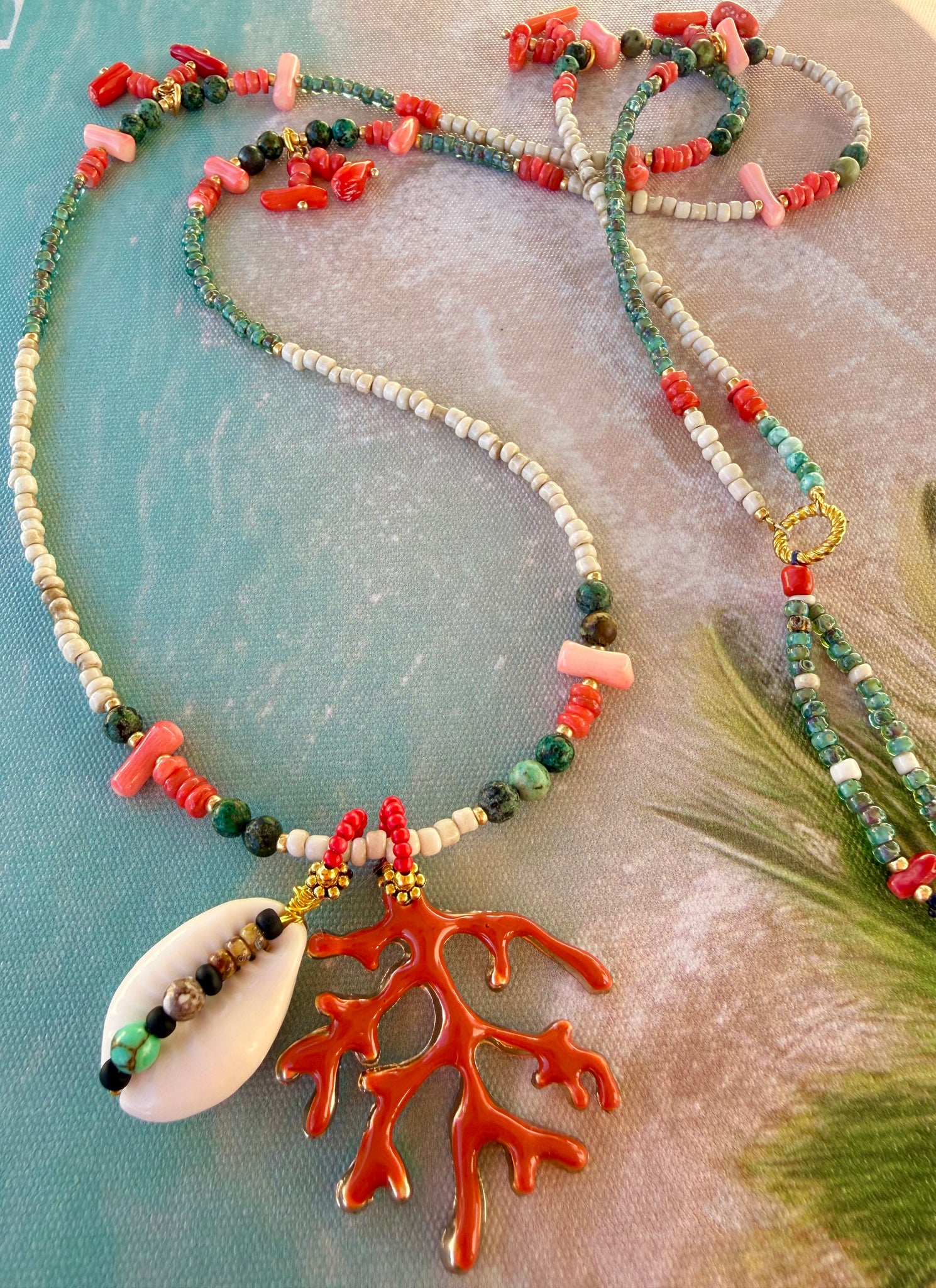 Red Coral Seed Bead Necklace
