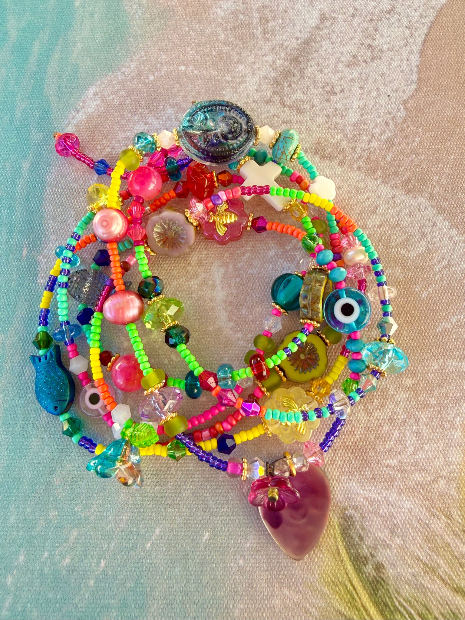 Boho Coloured Seed Bead Wrap Bracelet - Necklace