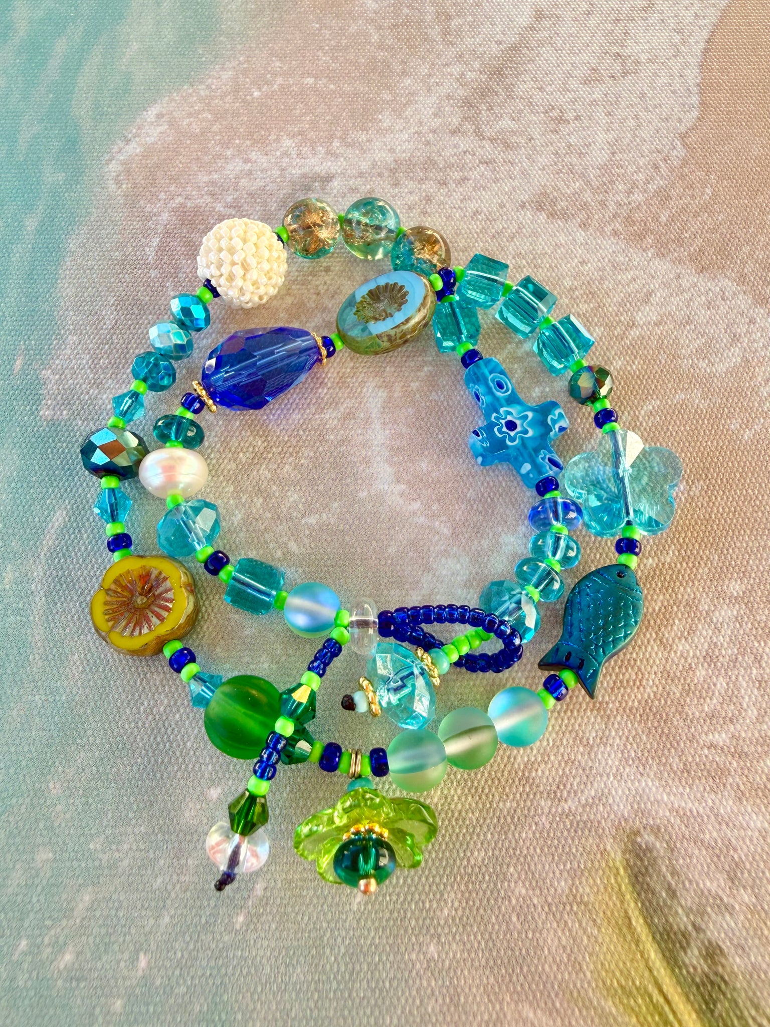 Boho Ocean Sea Glass Wrap Bracelet