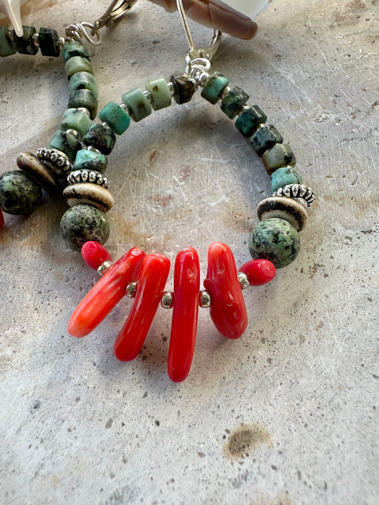 Red Shell Turquoise Stone Earrings