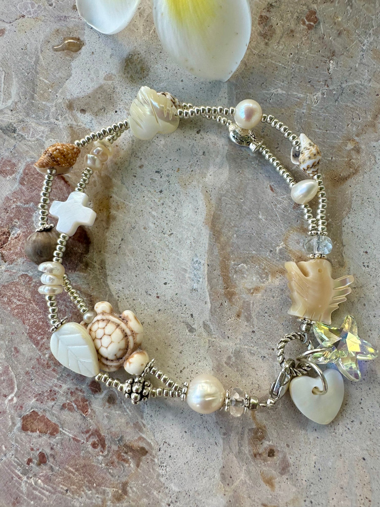 Silver Beaded Shell Bracelet