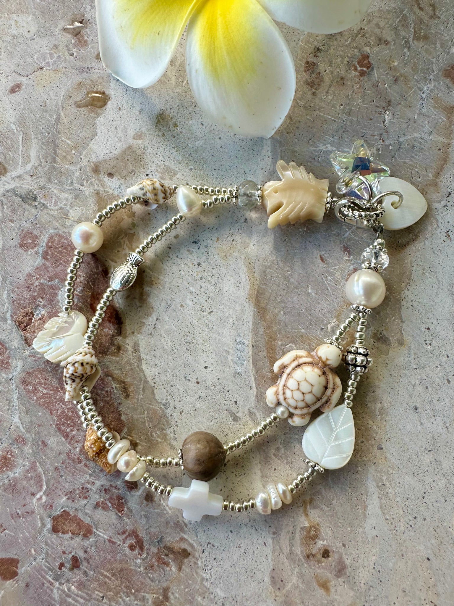 Silver Beaded Shell Bracelet