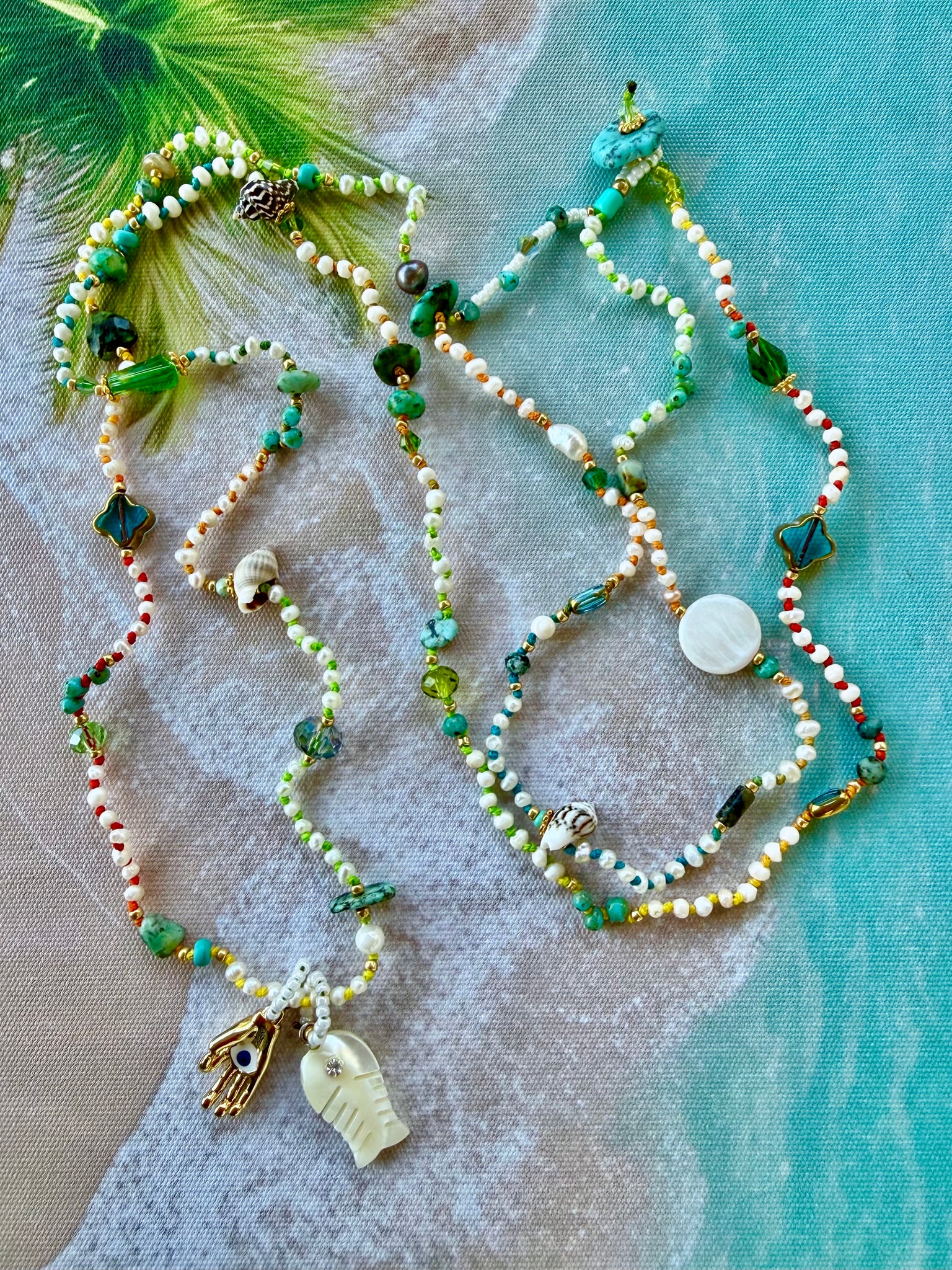 Coastal Pearl Charm Knotted Necklace
