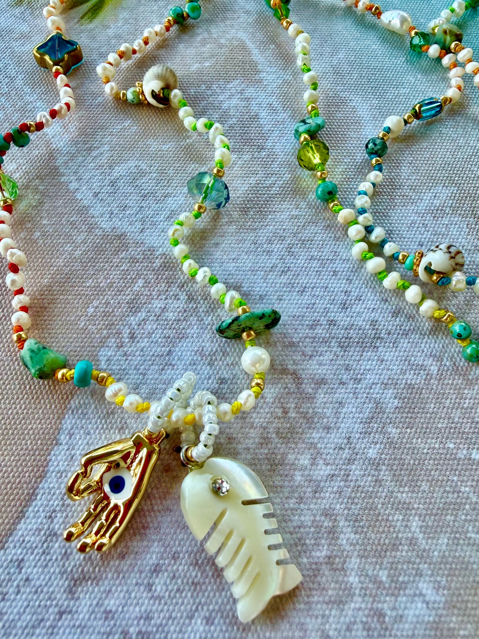 Coastal Pearl Charm Knotted Necklace