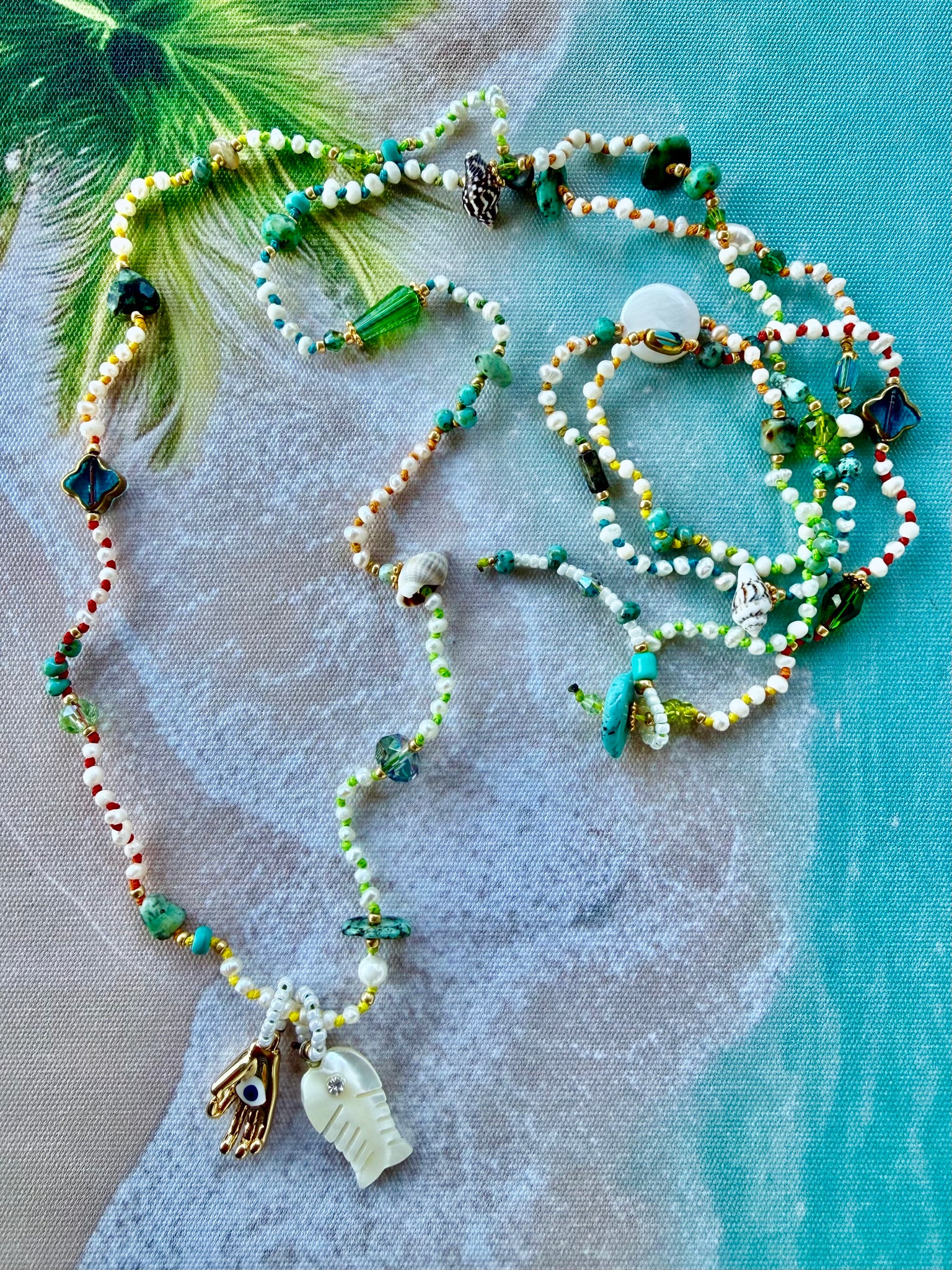 Coastal Pearl Charm Knotted Necklace