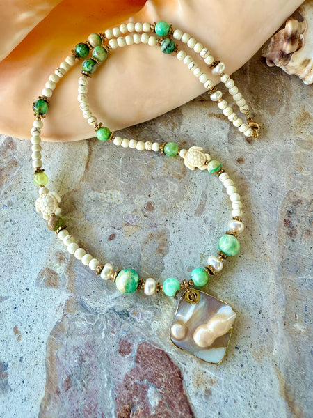 Shell Pearl Beaded Stone Necklace