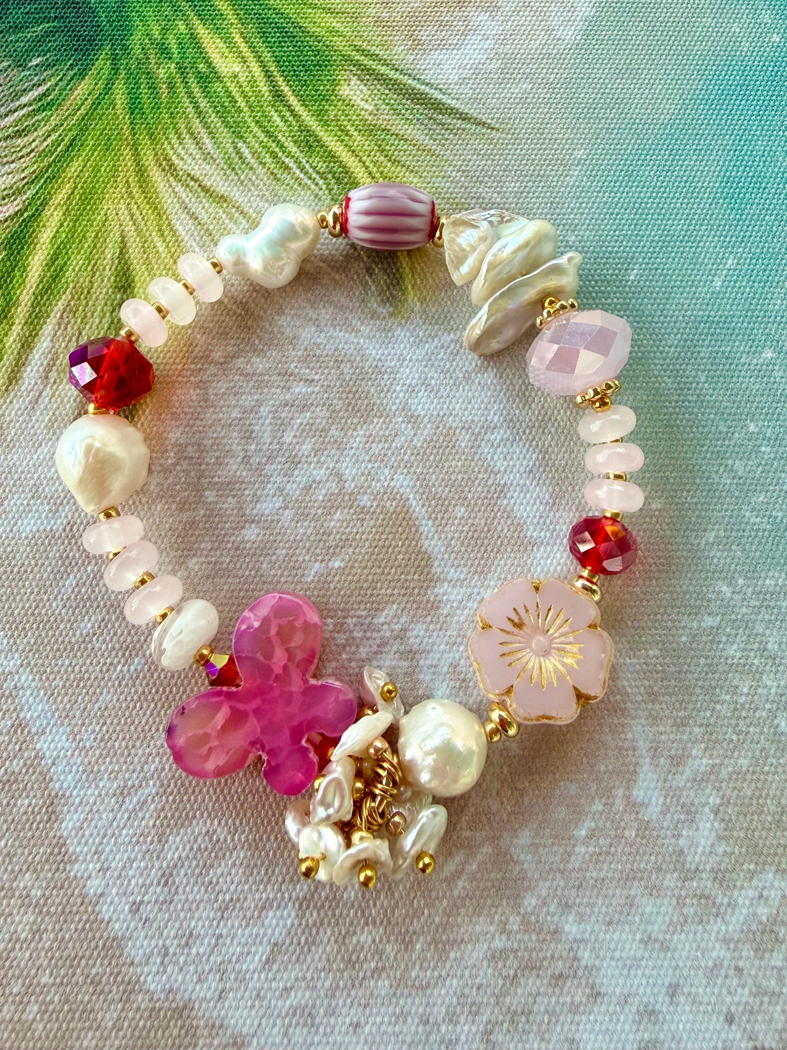 Rose Quartz Crystal Pearl Bracelet
