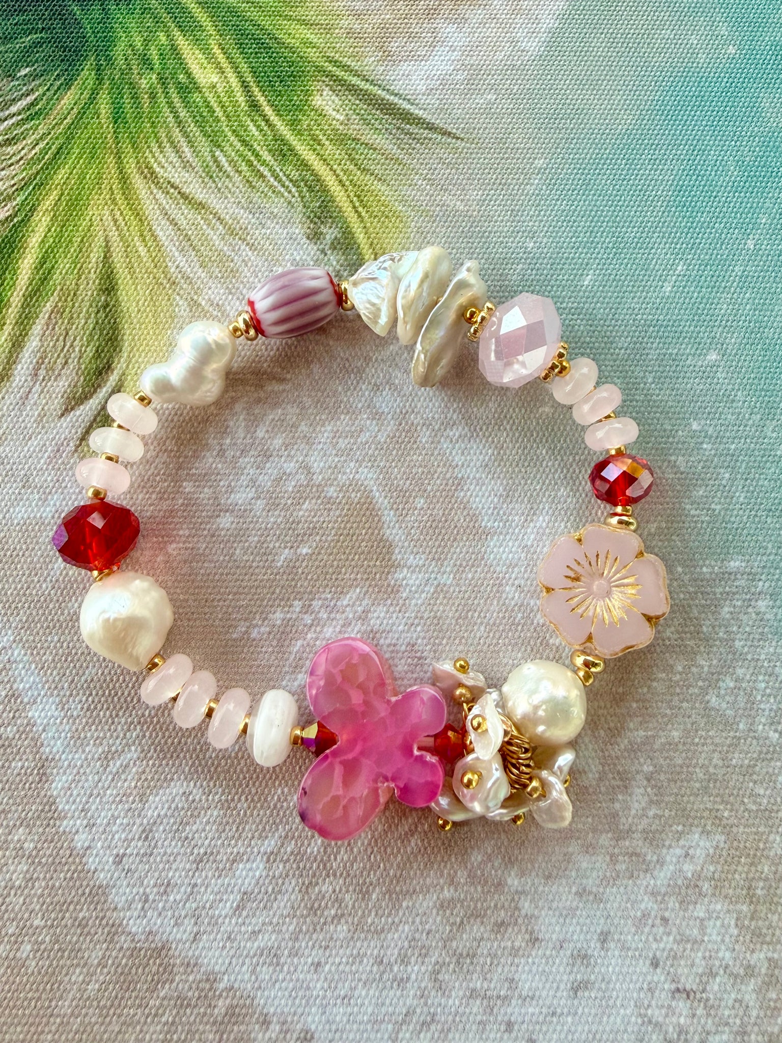 Rose Quartz Crystal Pearl Bracelet