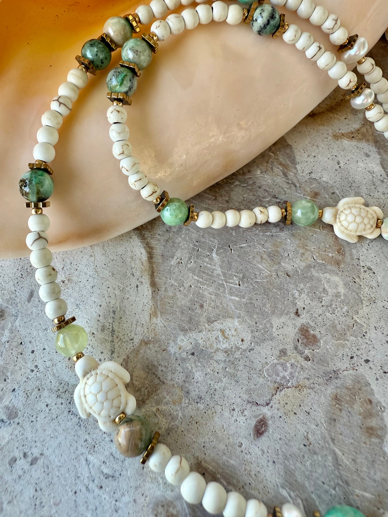 Shell Pearl Beaded Stone Necklace