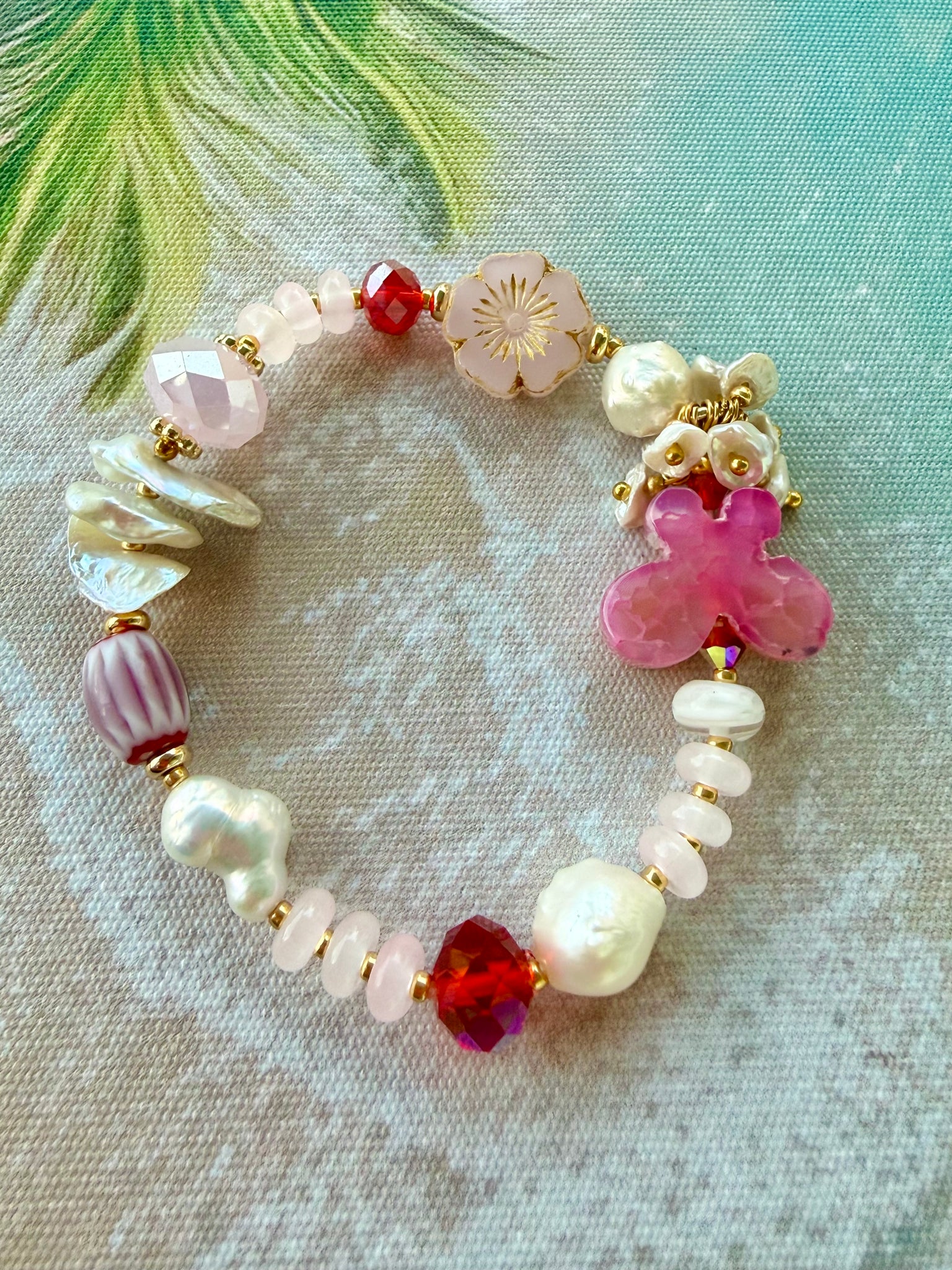 Rose Quartz Crystal Pearl Bracelet
