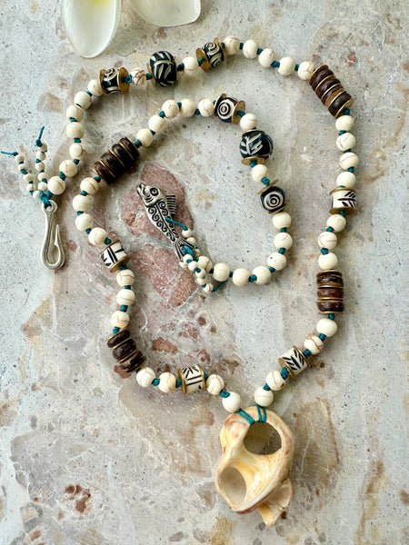 Tribal Shell Knotted Beaded Necklace