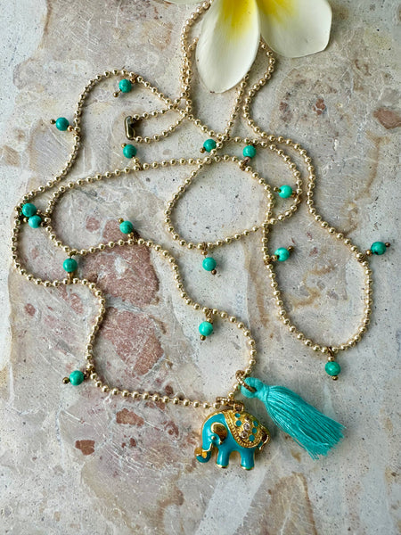 Elephant Charm Gold Ball Necklace
