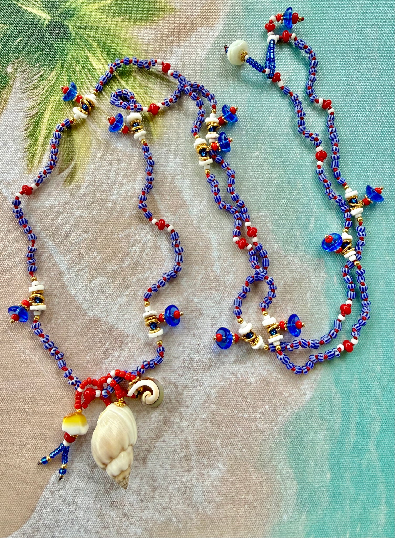 Island Blue Shell Seed Bead Necklace