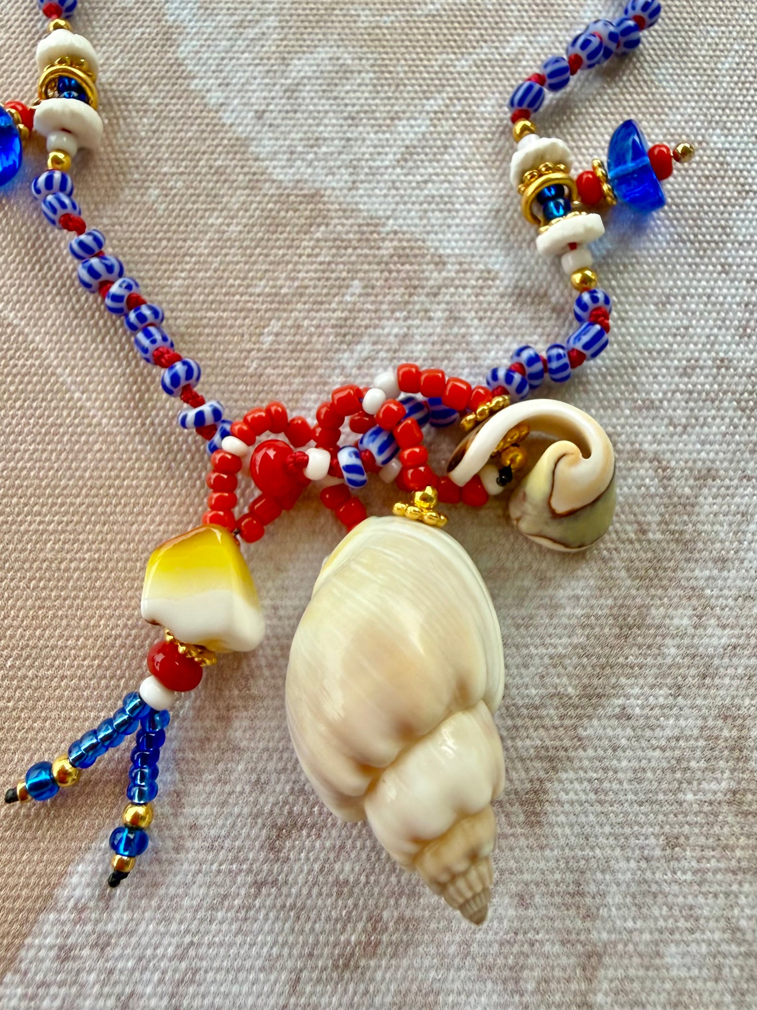 Island Blue Shell Seed Bead Necklace
