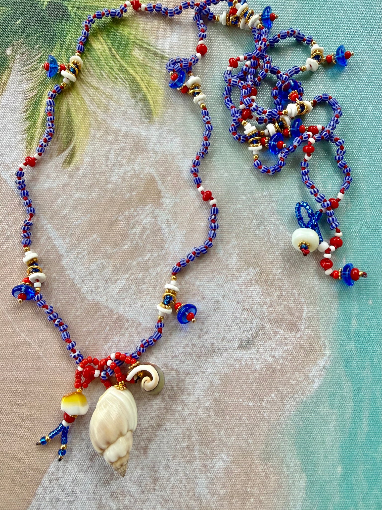 Island Blue Shell Seed Bead Necklace