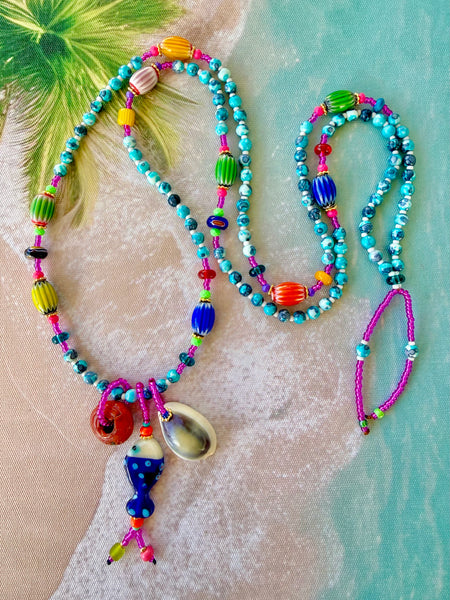 Boho Island Fish & Shell Beaded Necklace