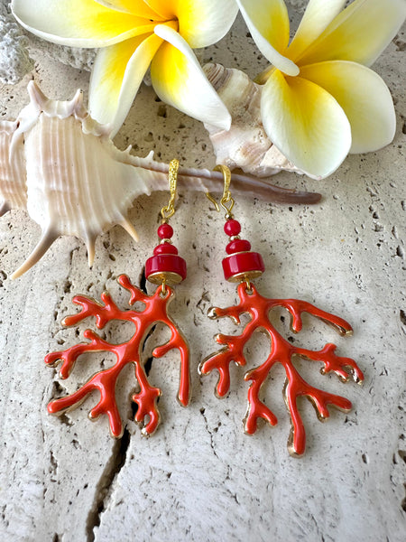 Red Coral Shell Earrings