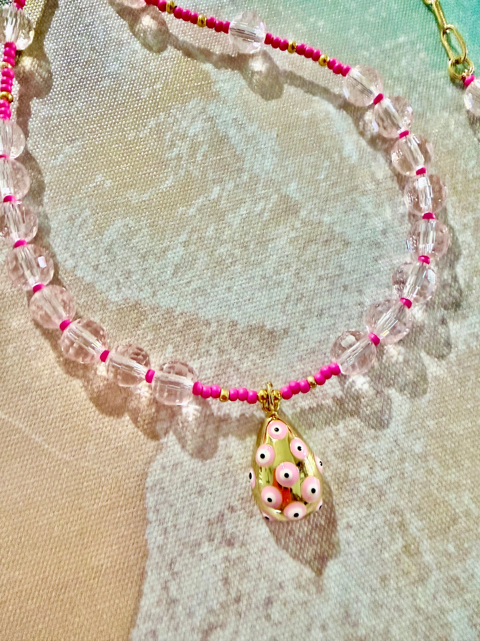 Pink Crystal Evil Eye Necklace