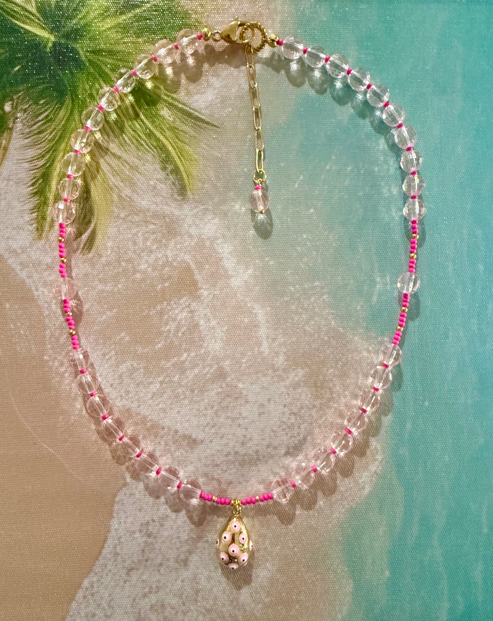 Pink Crystal Evil Eye Necklace