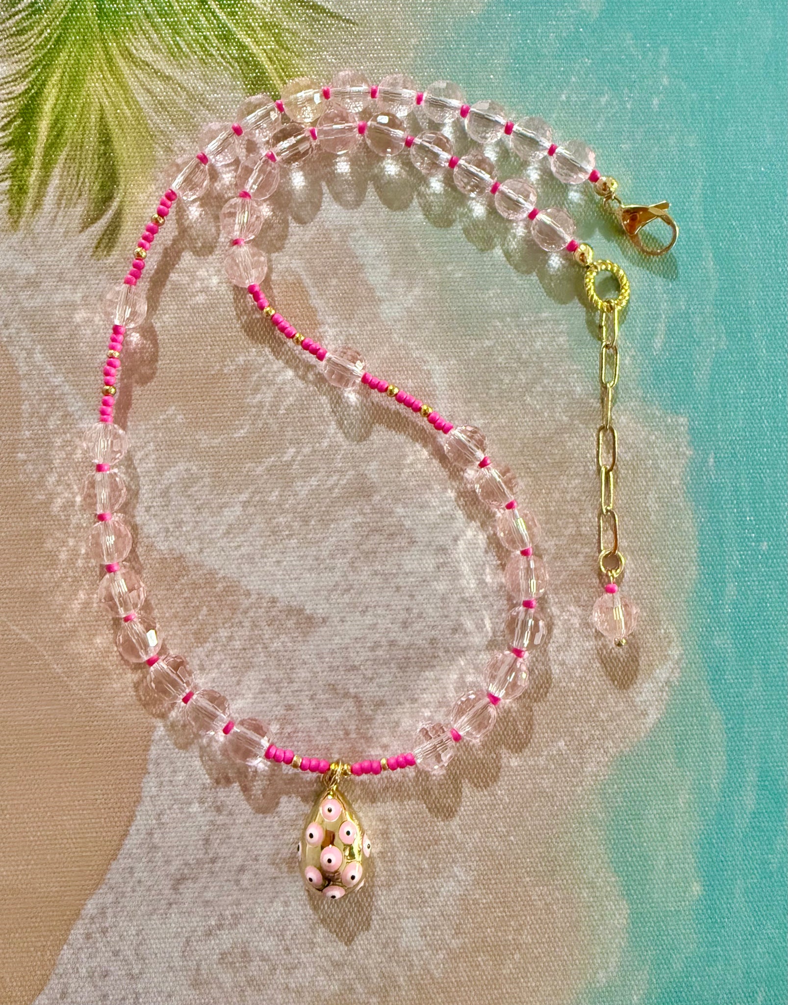 Pink Crystal Evil Eye Necklace