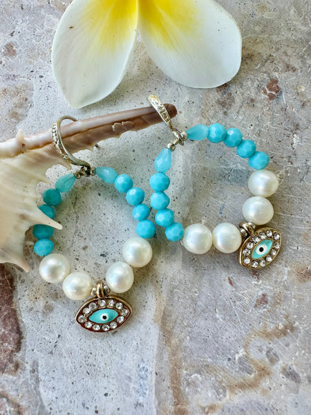 Evil Eye Blue Crystal Earrings