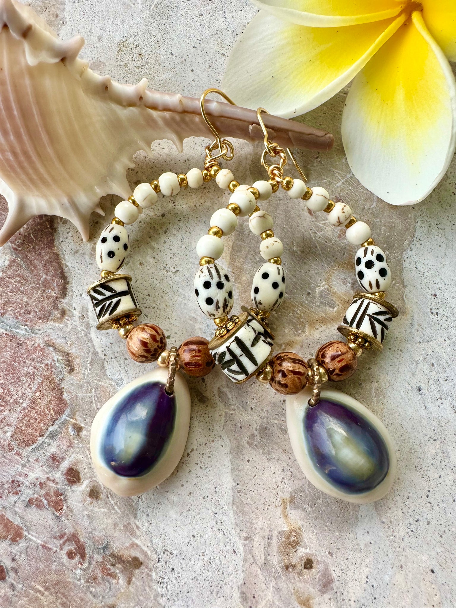 Cowrie Shell Beaded Earrings