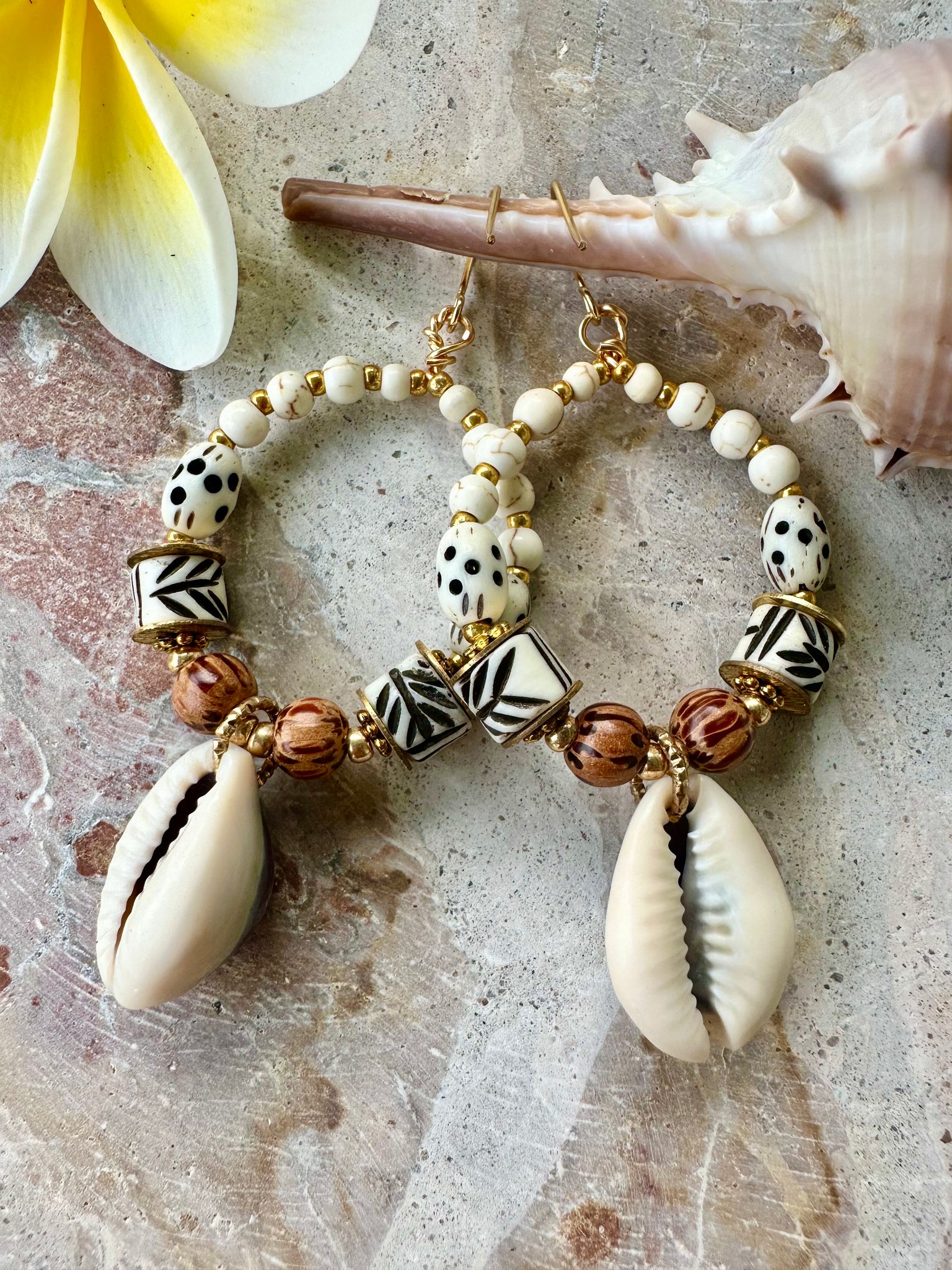 Cowrie Shell Beaded Earrings