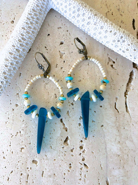 Blue Sea Glass Boho Earrings