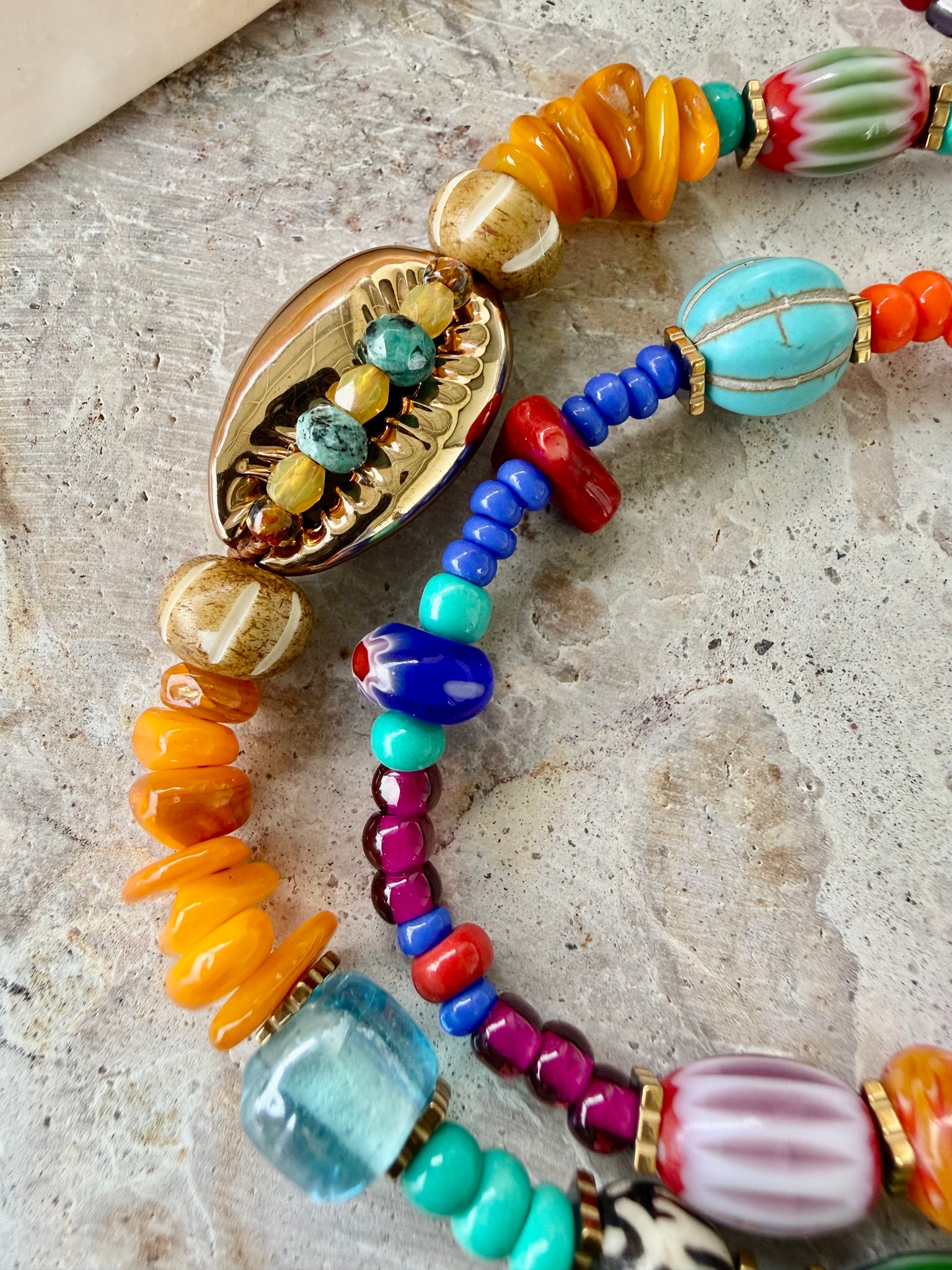 Hippy Gold Cowrie Seed Bead Bracelet