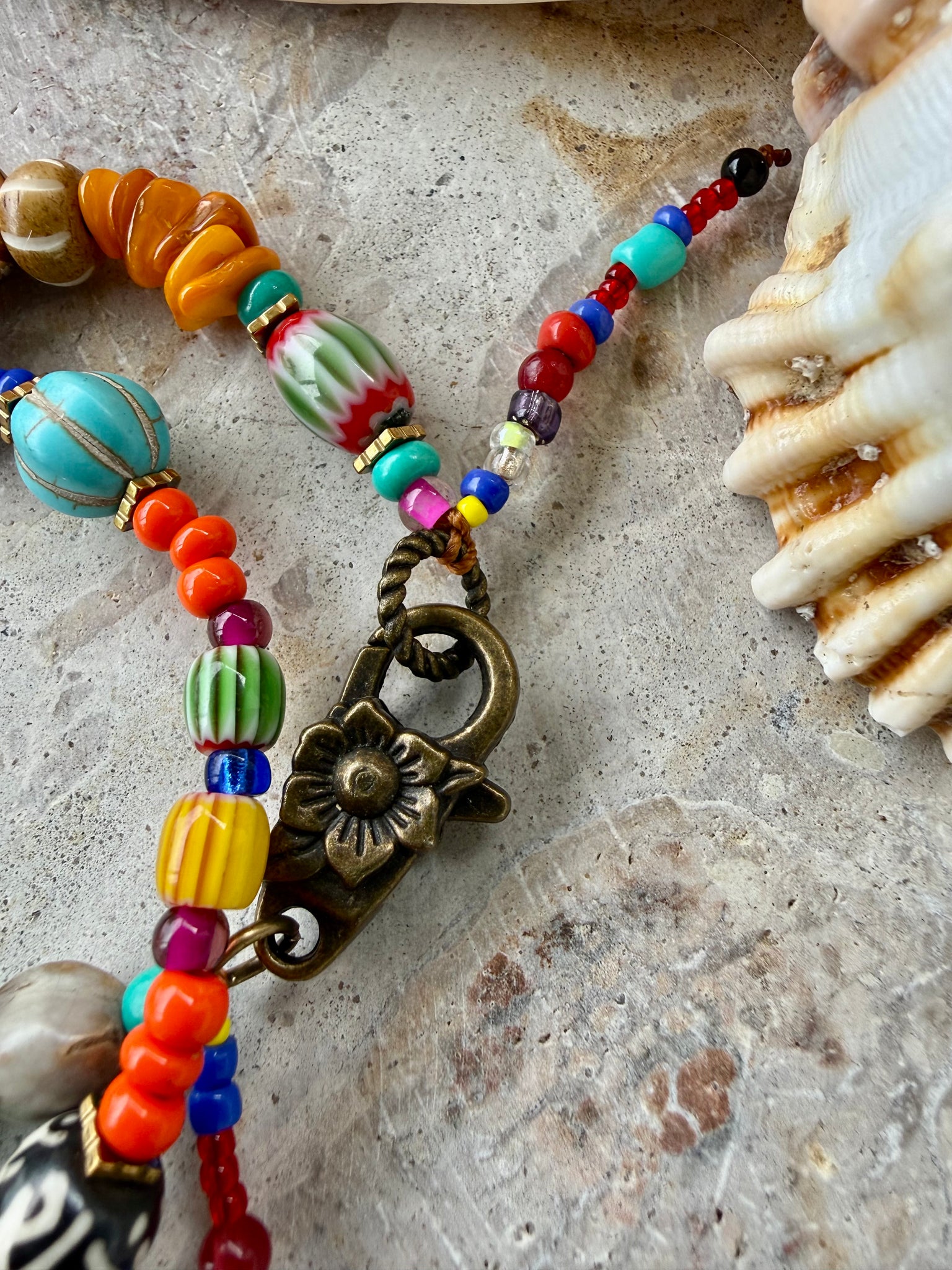 Hippy Gold Cowrie Seed Bead Bracelet