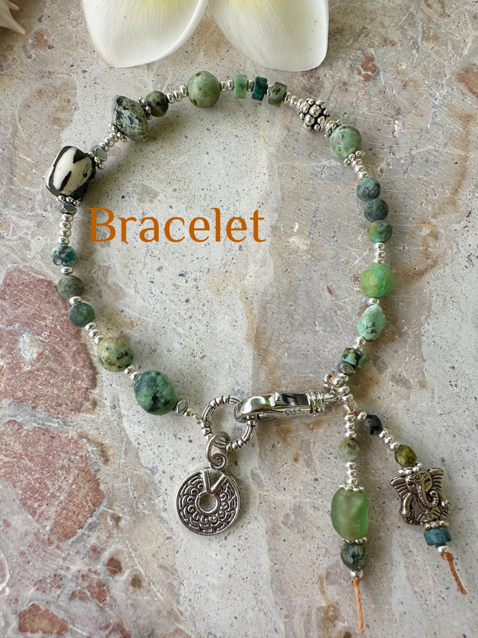 Silver Turquoise Stone Beaded Bracelet