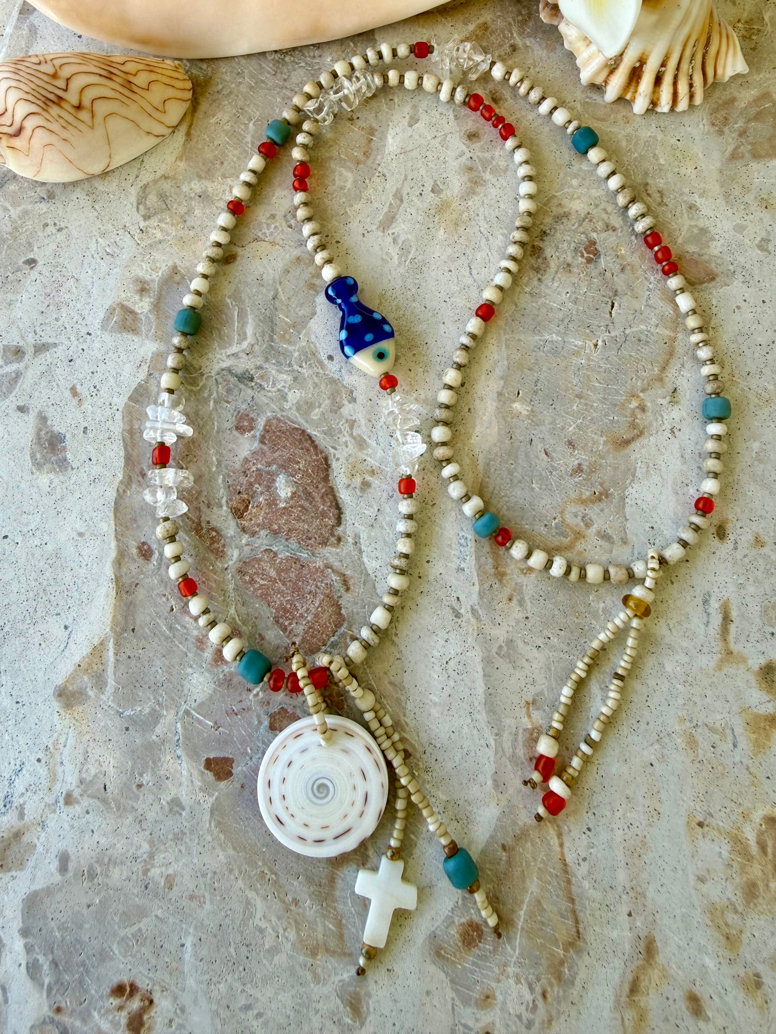 Shell Charm African Seed Beads Necklace